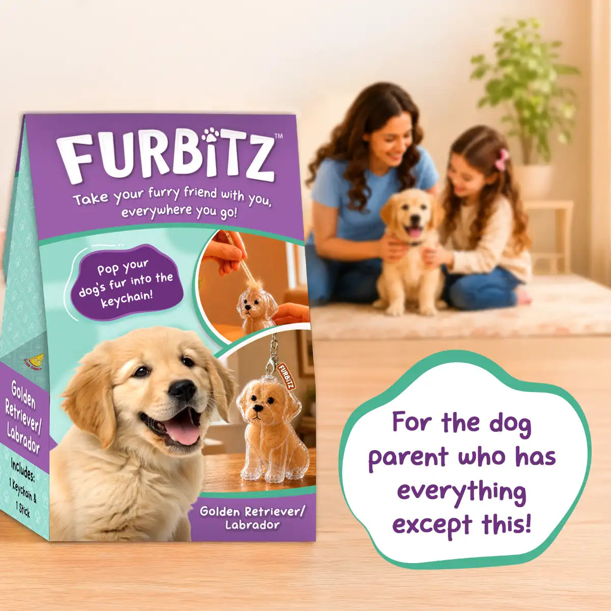 Furbitz  - Golden Retriever & Labrador Fur Keepsake Keychain
